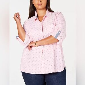 Tommy Hilfiger Button Down 100% Cotton Shirt; Size 0X; Long Sleeve Long Top